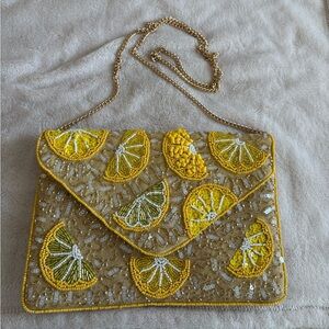 Francesca’s Kasey Beaded Lemon Clutch NWOT